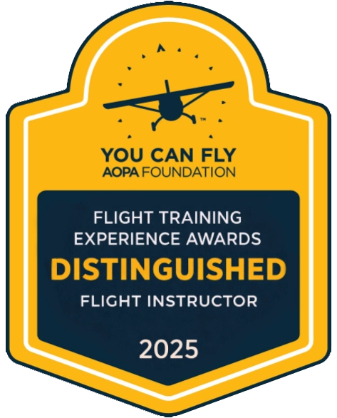 AOPA Flight Training Experience Award Distinguished Flight Instructor 2025 badge
