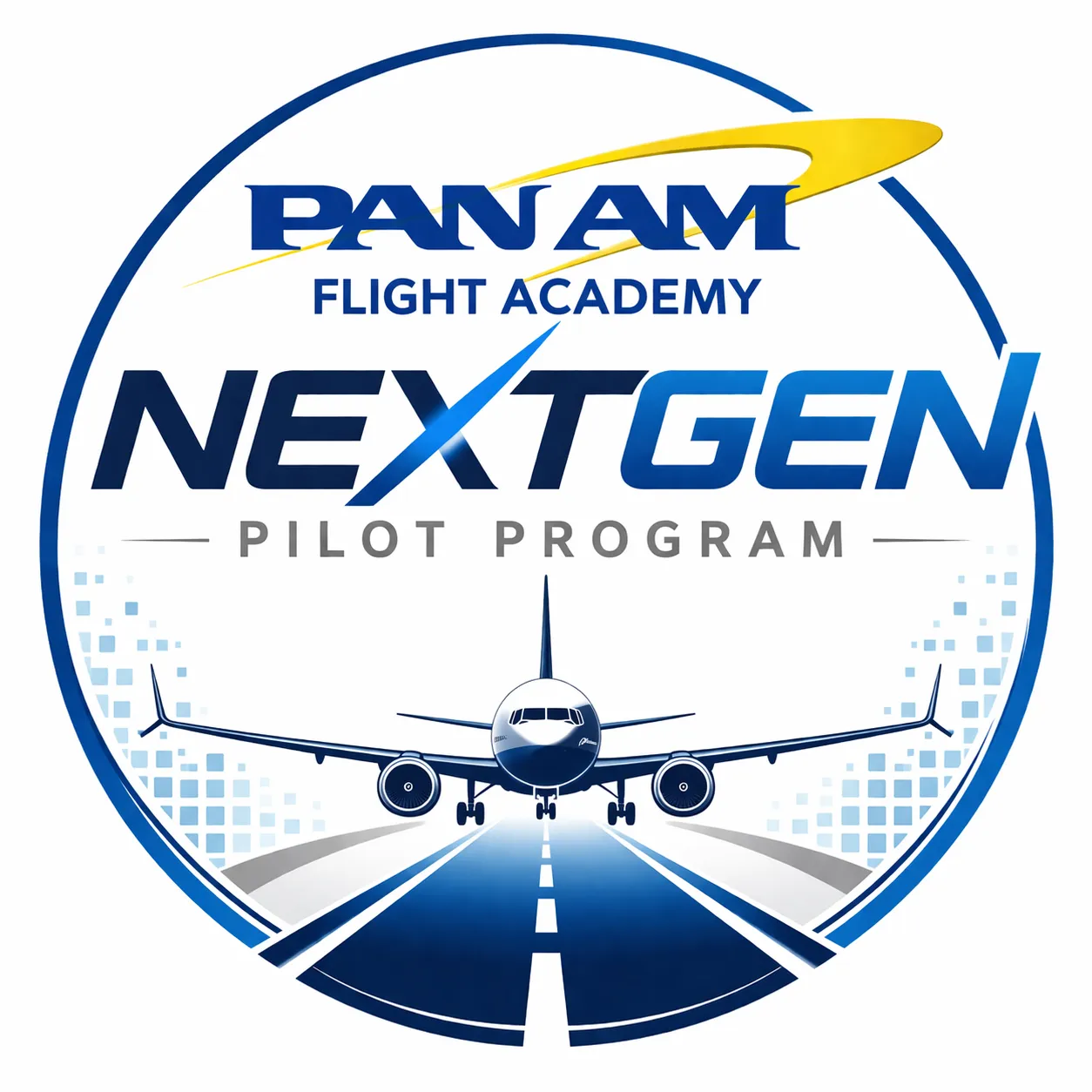 Pan Am Flight Academy NextGen Pilot Program logo with an airliner on a runway