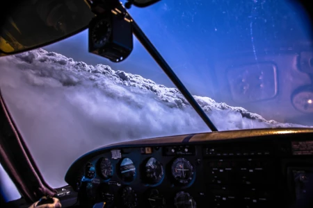 Flying in instrument (IFR) conditions in the clouds