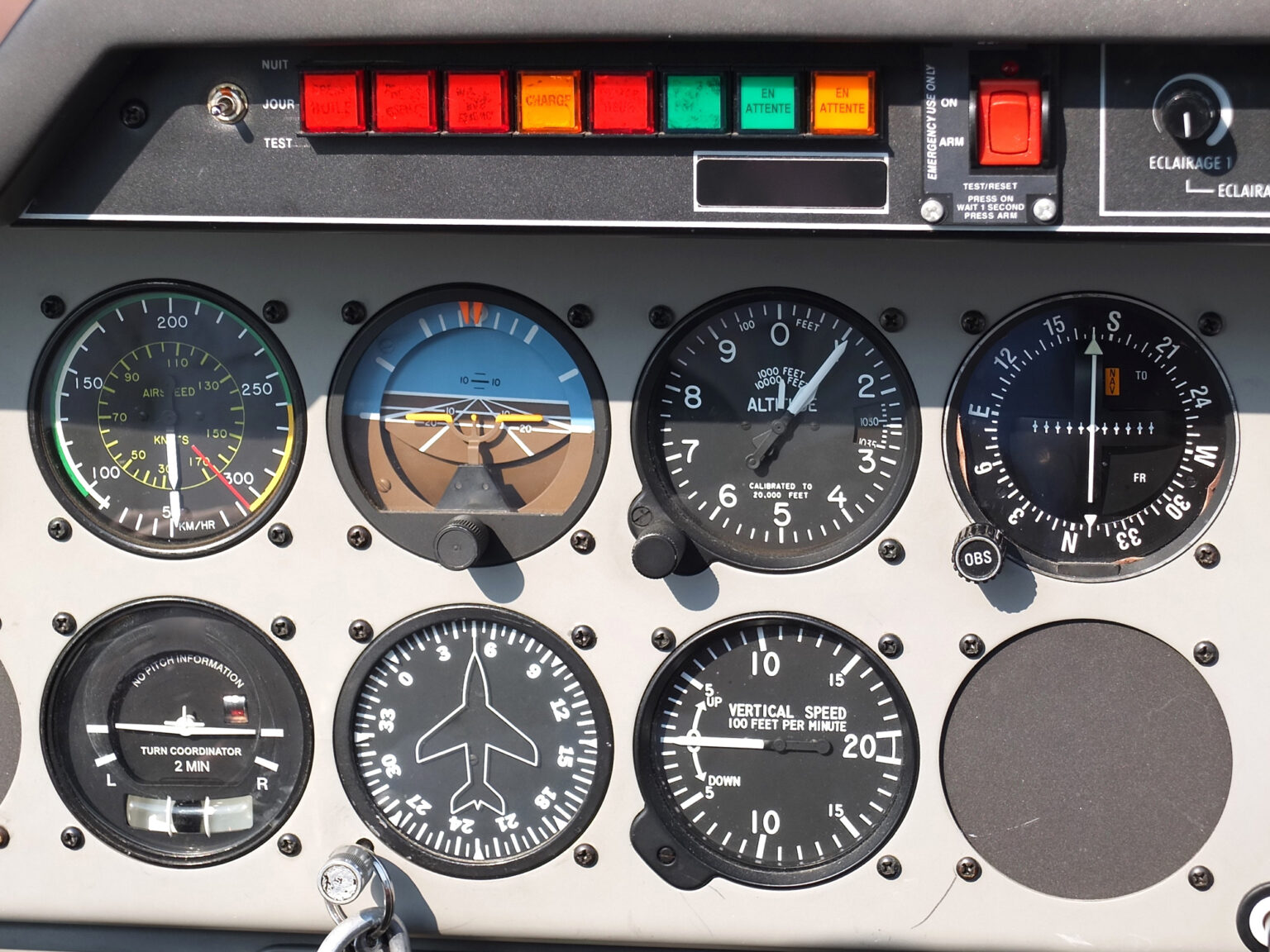 A basic instrument panel of an aircraft